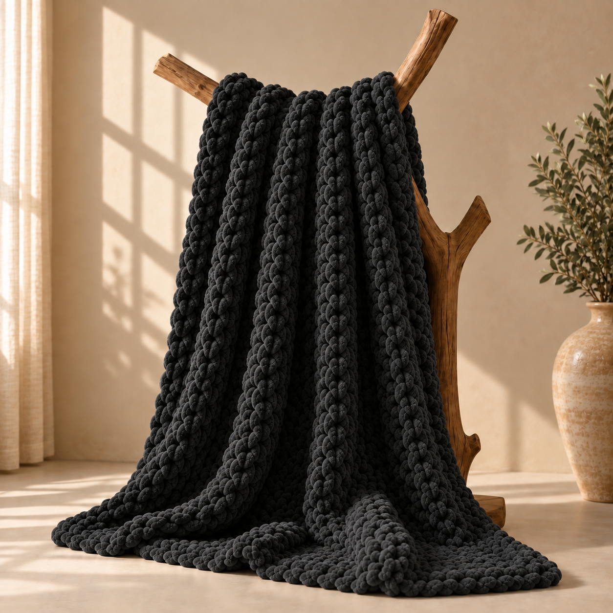 Chunky Yarn Knit Blanket - 100% fluffy chenille