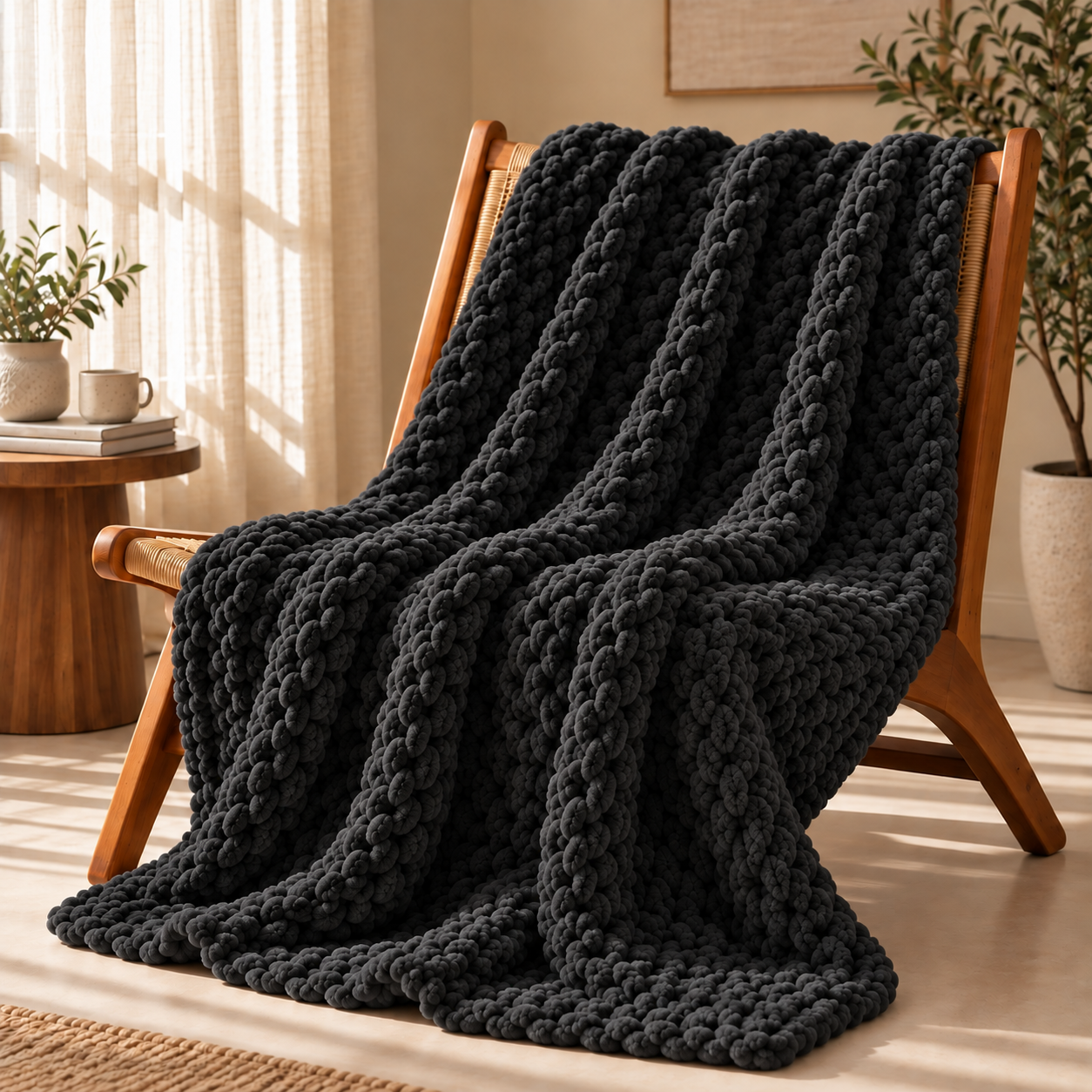 Chunky Yarn Knit Blanket - 100% fluffy chenille