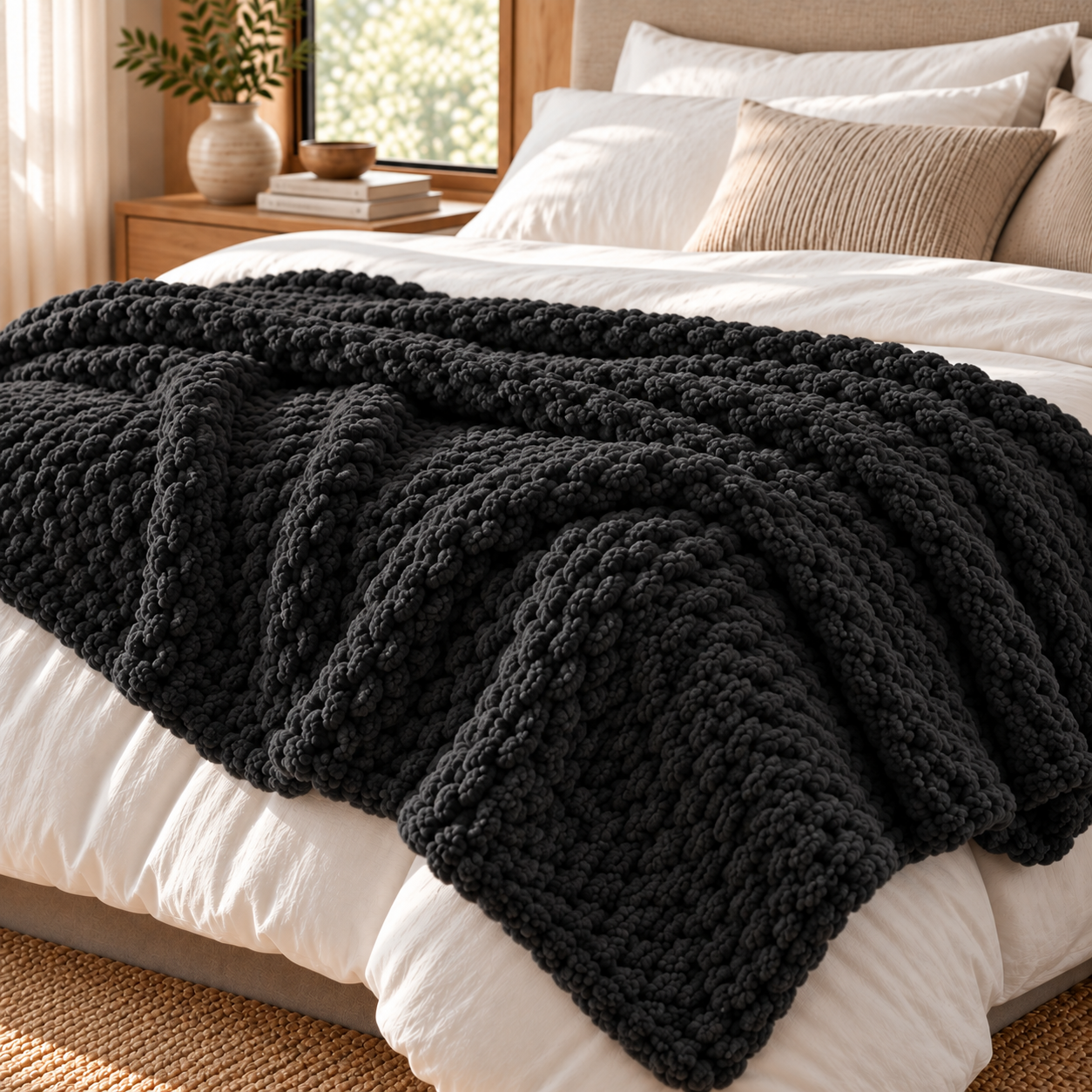 Chunky Yarn Knit Blanket - 100% fluffy chenille