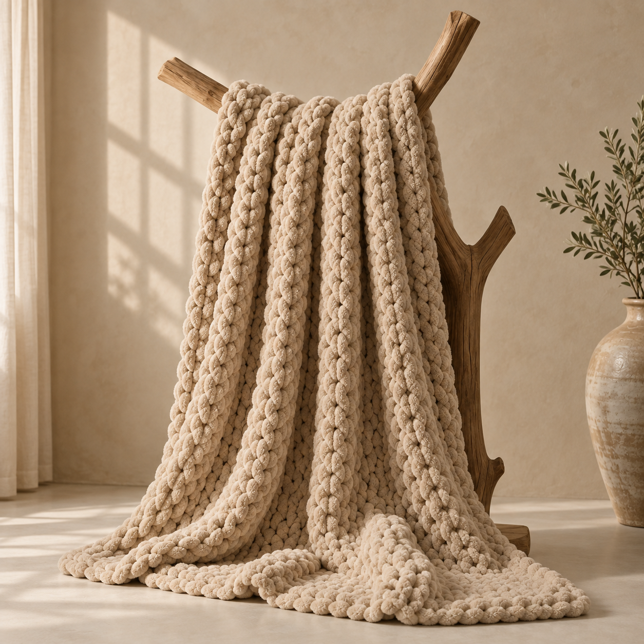 Chunky Yarn Knit Blanket - 100% fluffy chenille