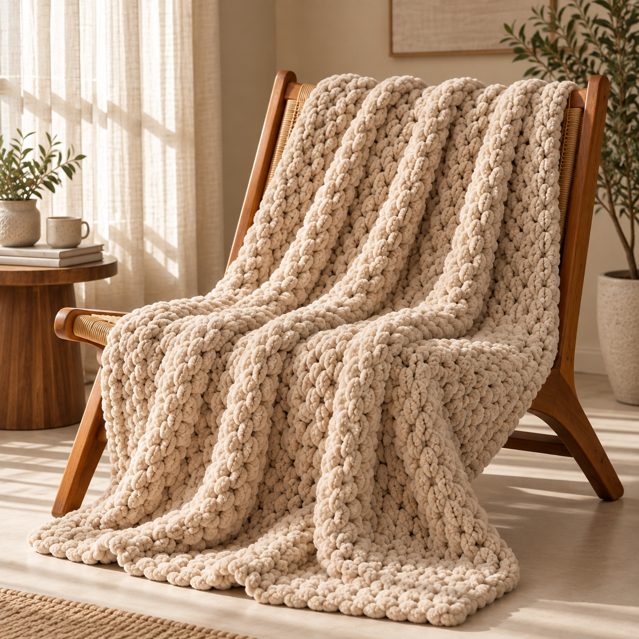 Chunky Yarn Knit Blanket - 100% fluffy chenille