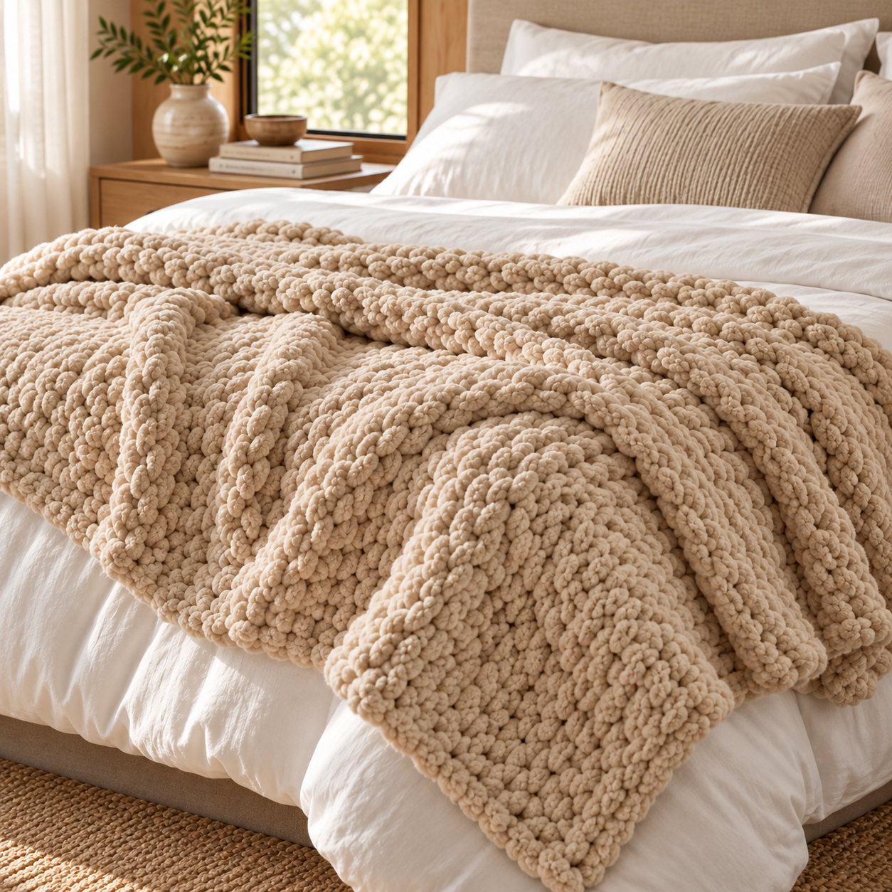 Chunky Yarn Knit Blanket - 100% fluffy chenille