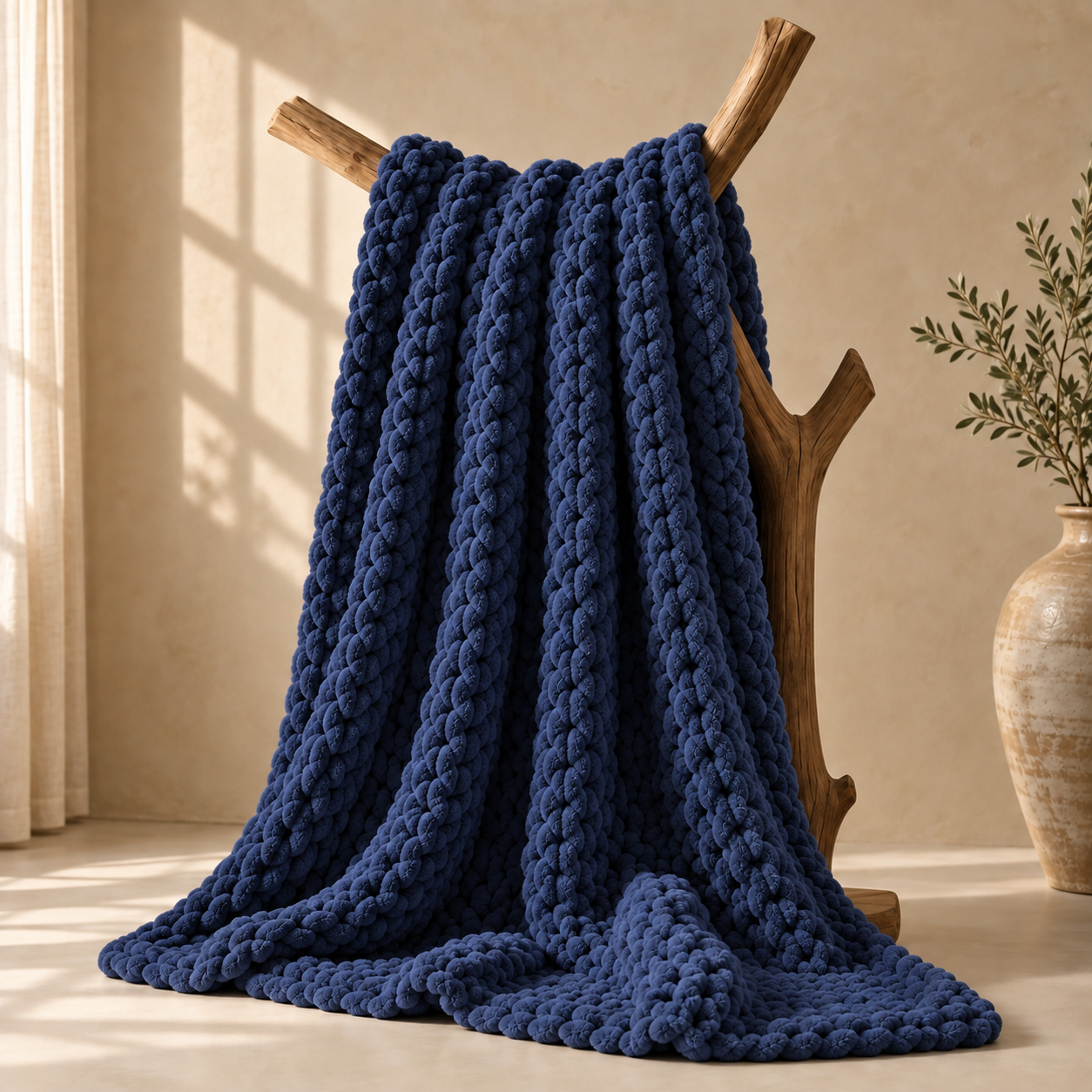 Chunky Yarn Knit Blanket - 100% fluffy chenille