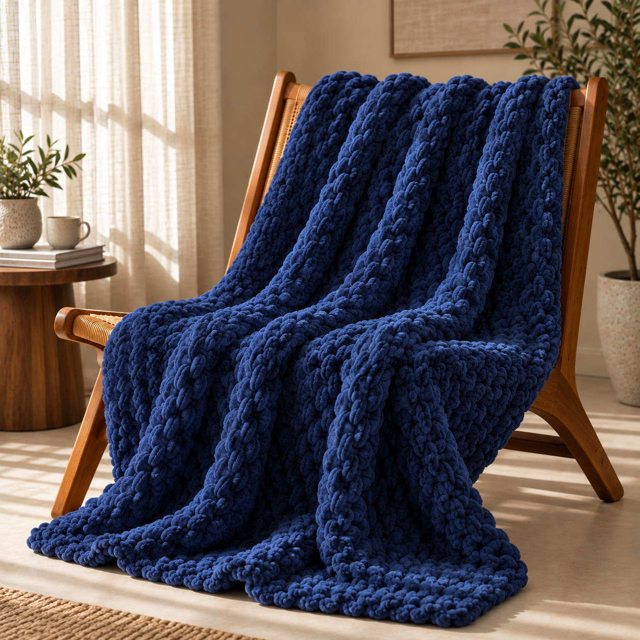 Chunky Yarn Knit Blanket - 100% fluffy chenille
