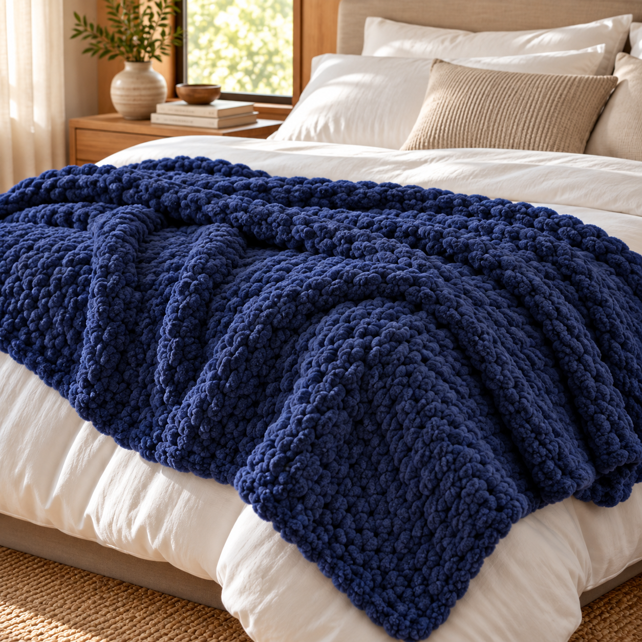 Chunky Yarn Knit Blanket - 100% fluffy chenille