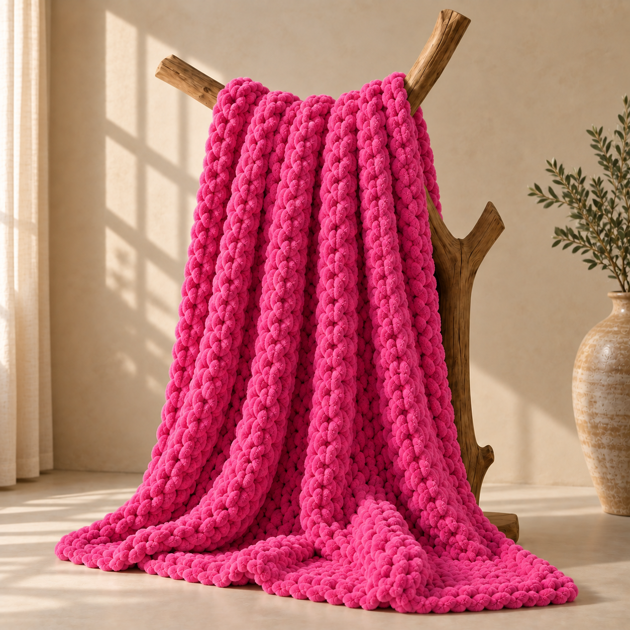Chunky Yarn Knit Blanket - 100% fluffy chenille