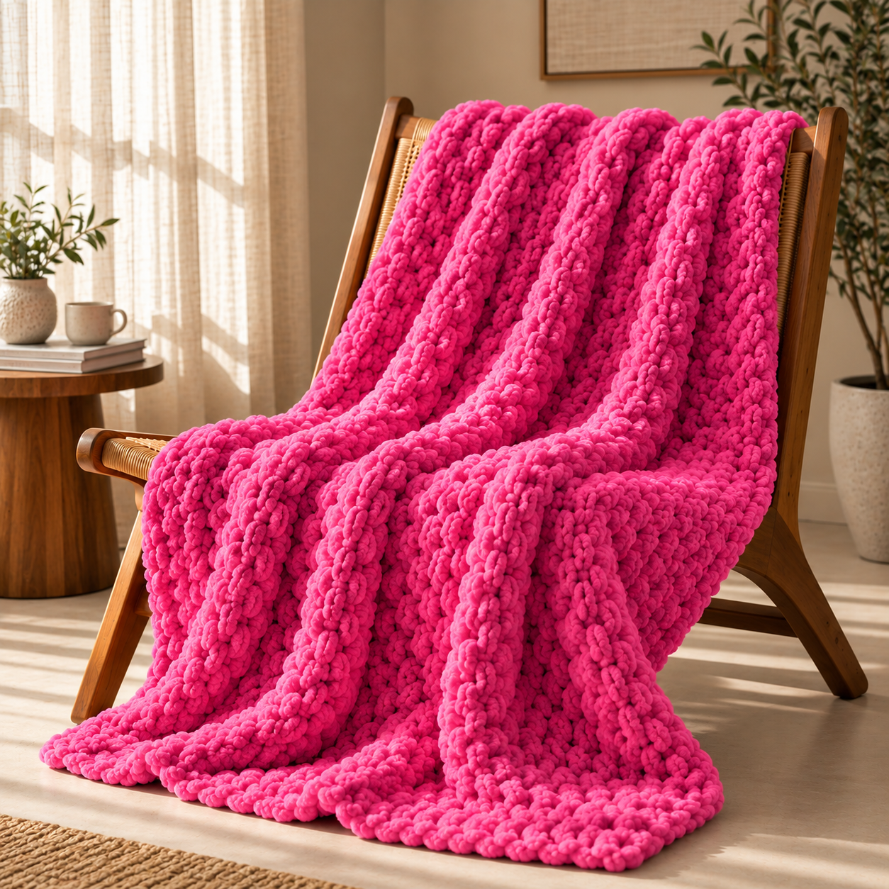 Chunky Yarn Knit Blanket - 100% fluffy chenille