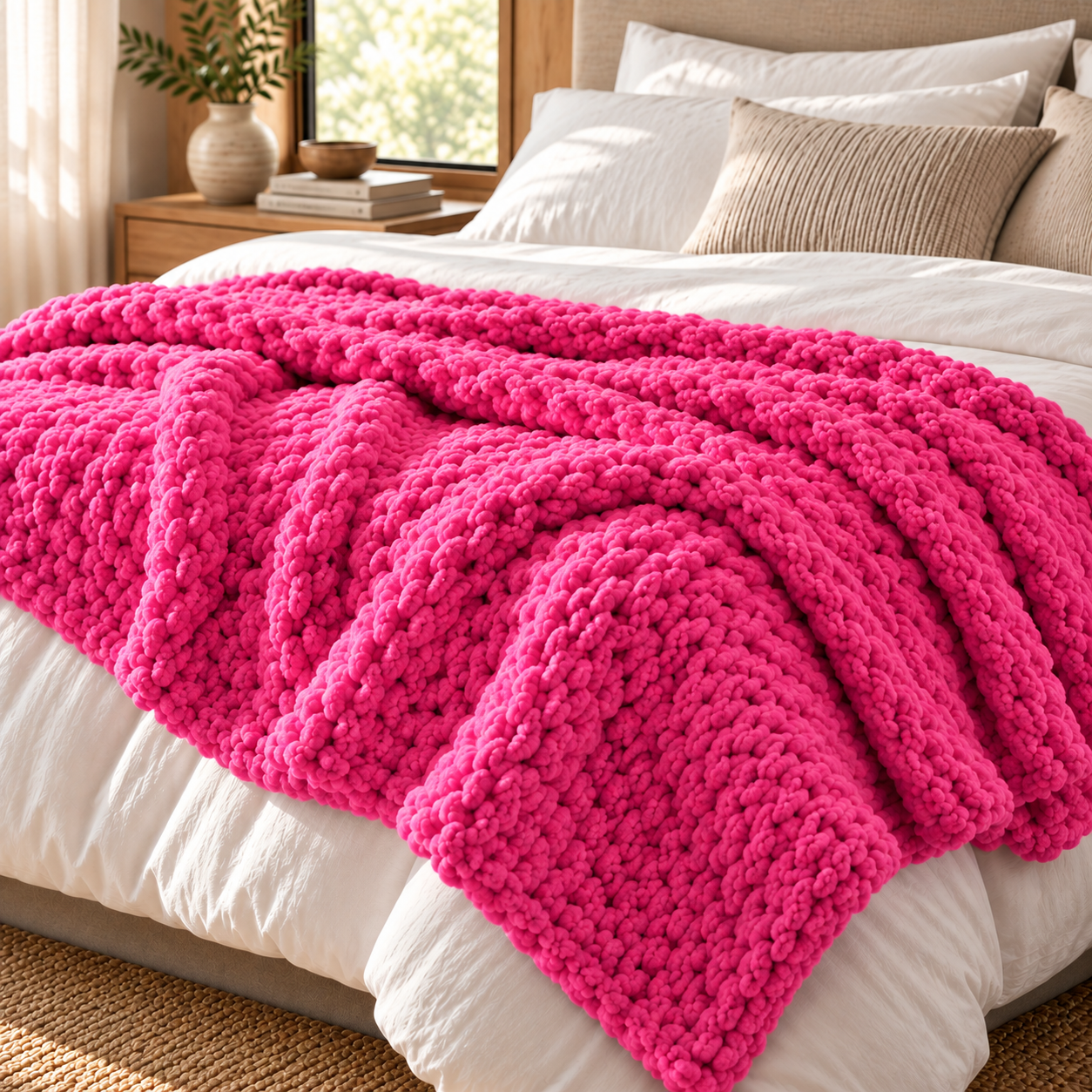 Chunky Yarn Knit Blanket - 100% fluffy chenille
