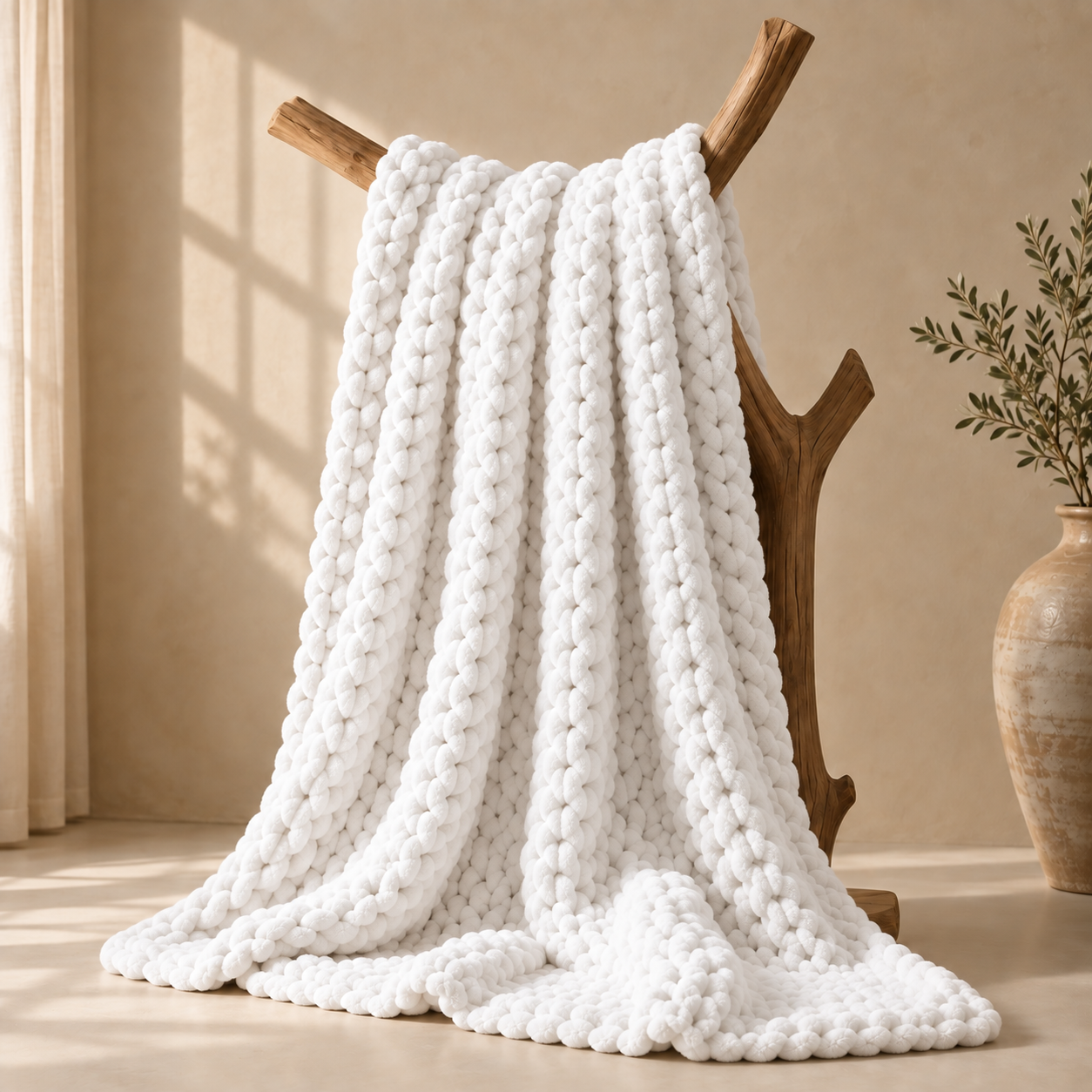 Chunky Yarn Knit Blanket - 100% fluffy chenille