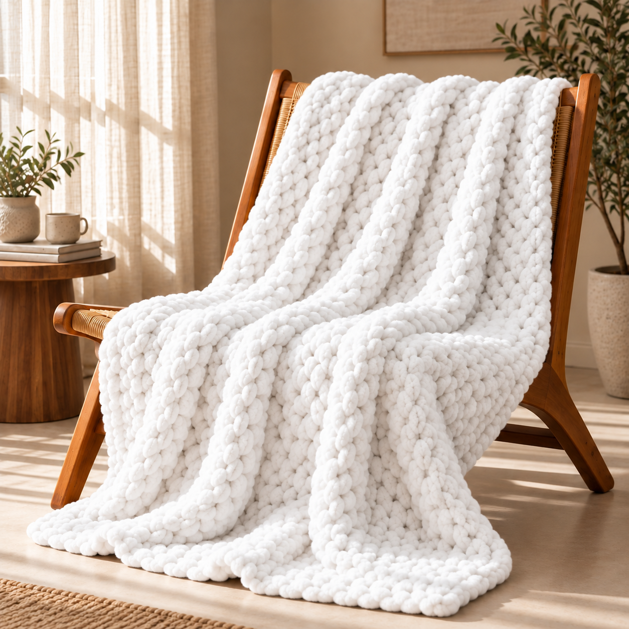 Chunky Yarn Knit Blanket - 100% fluffy chenille