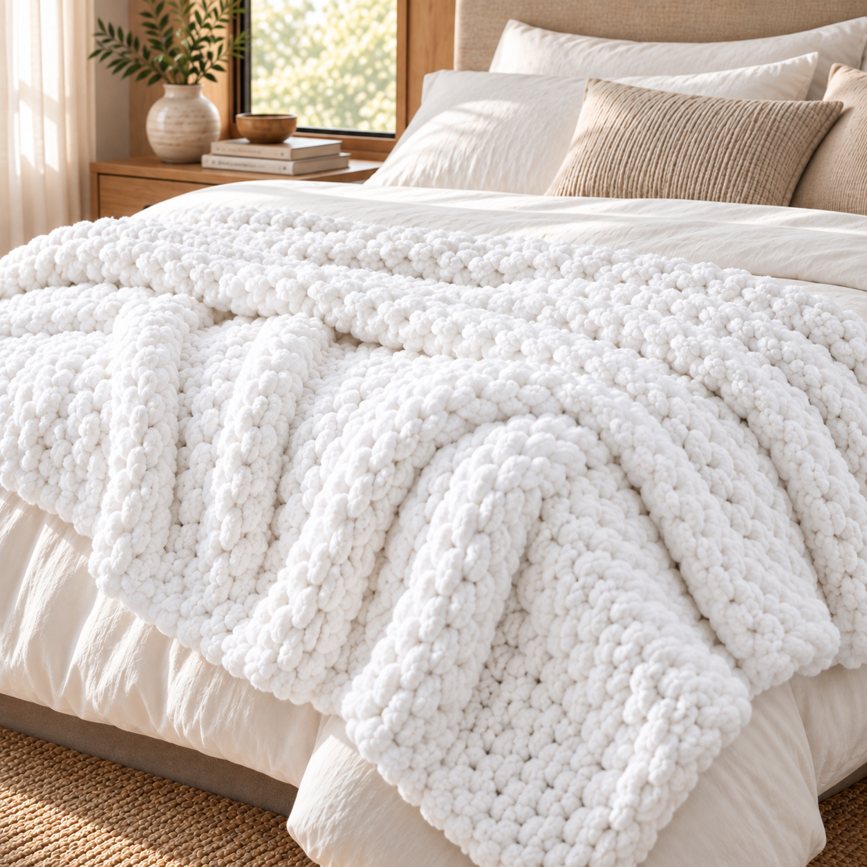 Chunky Yarn Knit Blanket - 100% fluffy chenille