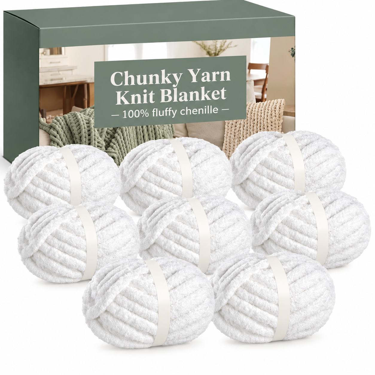 Chunky Yarn Knit Blanket - 100% fluffy chenille