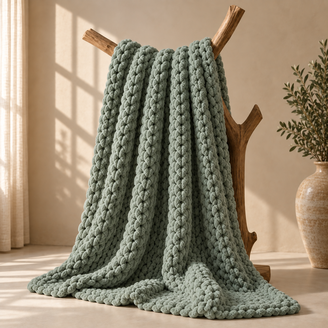 Chunky Yarn Knit Blanket - 100% fluffy chenille