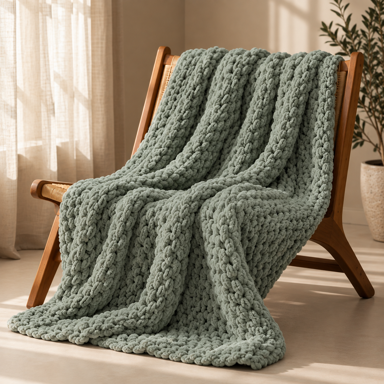 Chunky Yarn Knit Blanket - 100% fluffy chenille