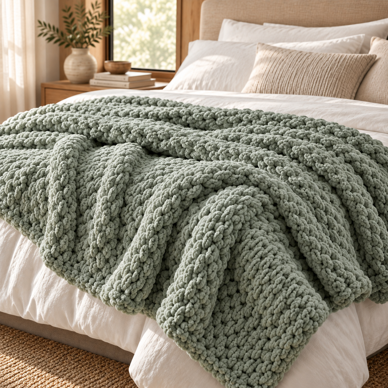 Chunky Yarn Knit Blanket - 100% fluffy chenille