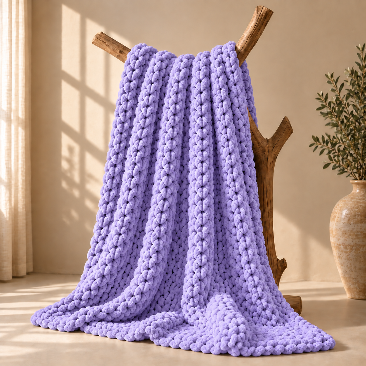 Chunky Yarn Knit Blanket - 100% fluffy chenille