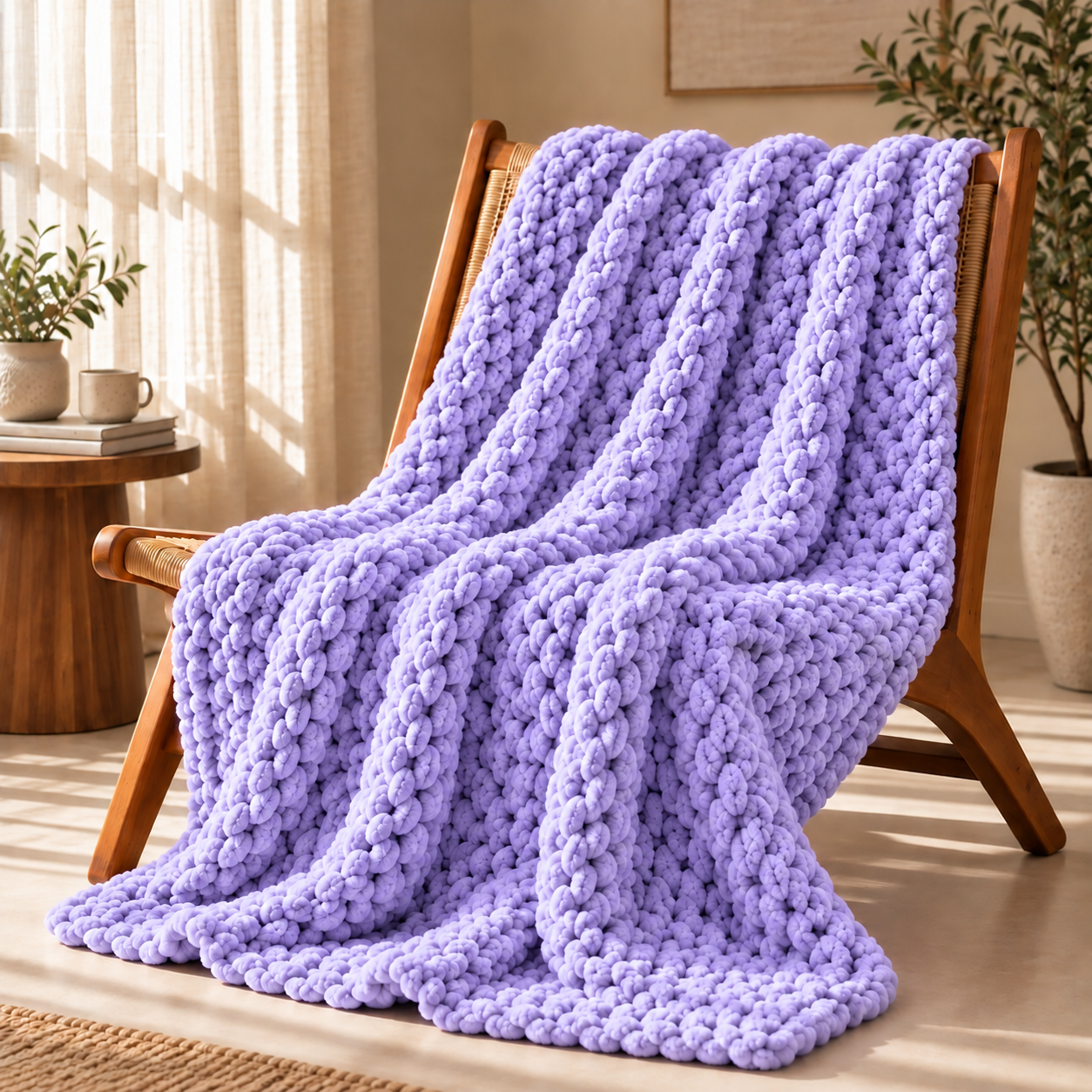 Chunky Yarn Knit Blanket - 100% fluffy chenille