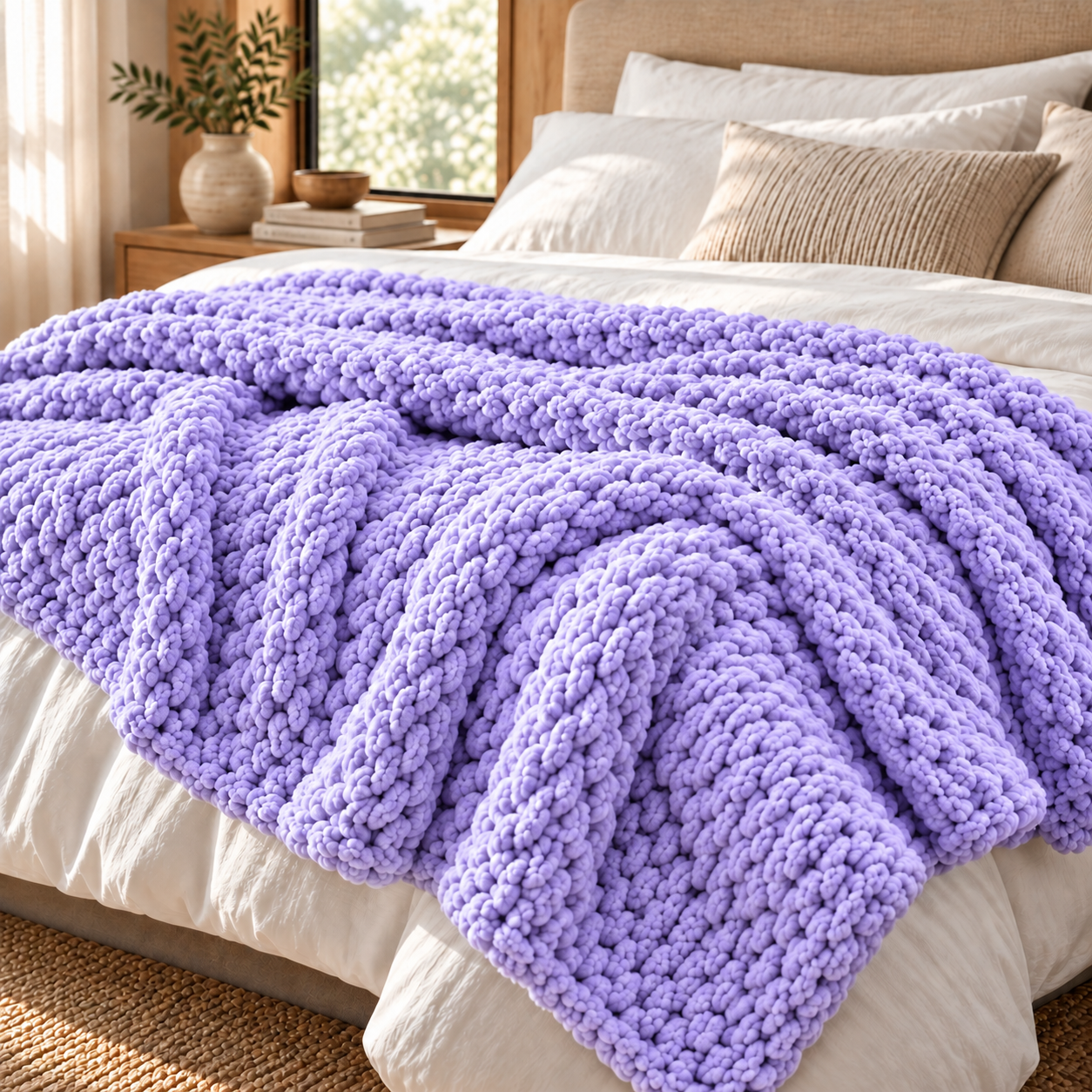 Chunky Yarn Knit Blanket - 100% fluffy chenille