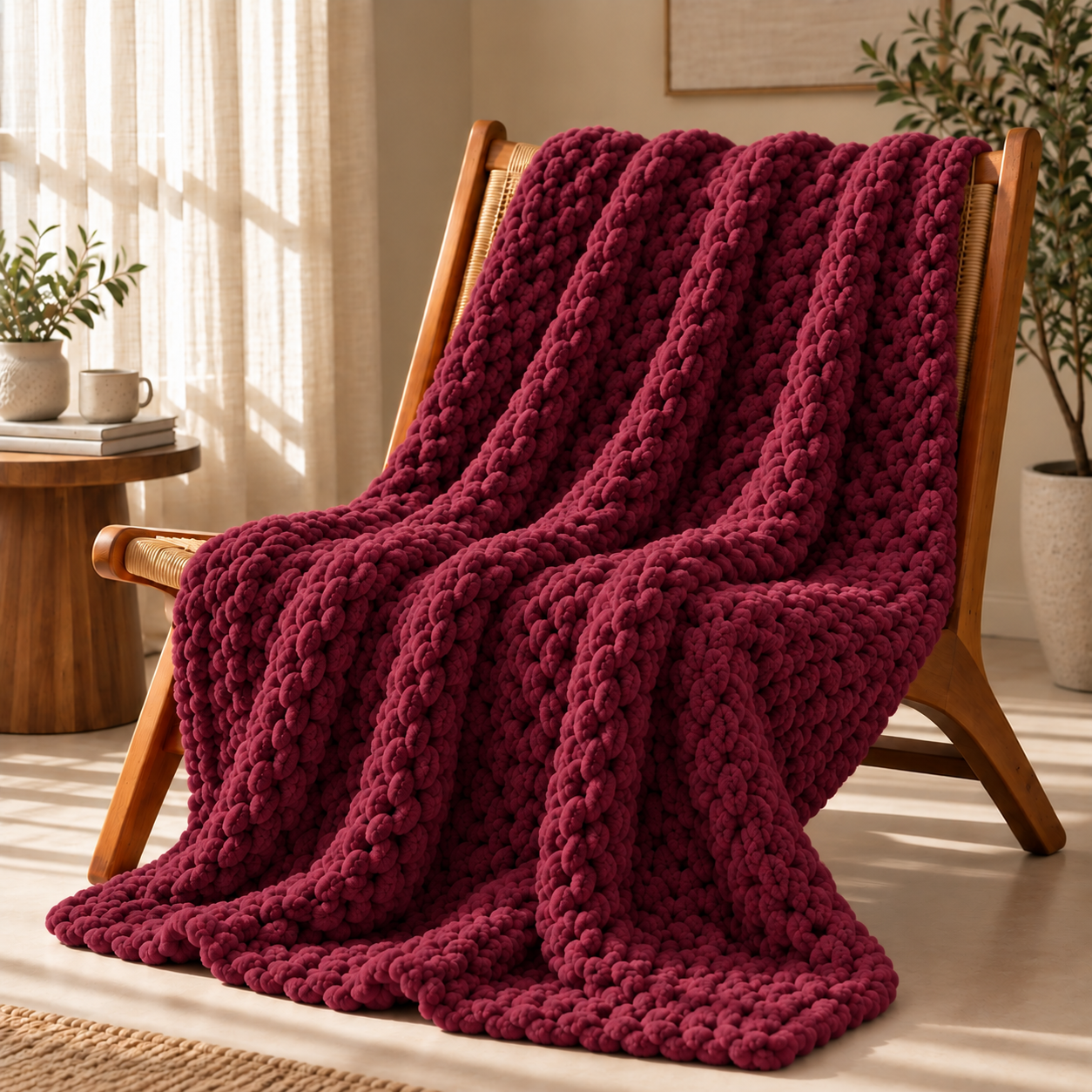Chunky Yarn Knit Blanket - 100% fluffy chenille