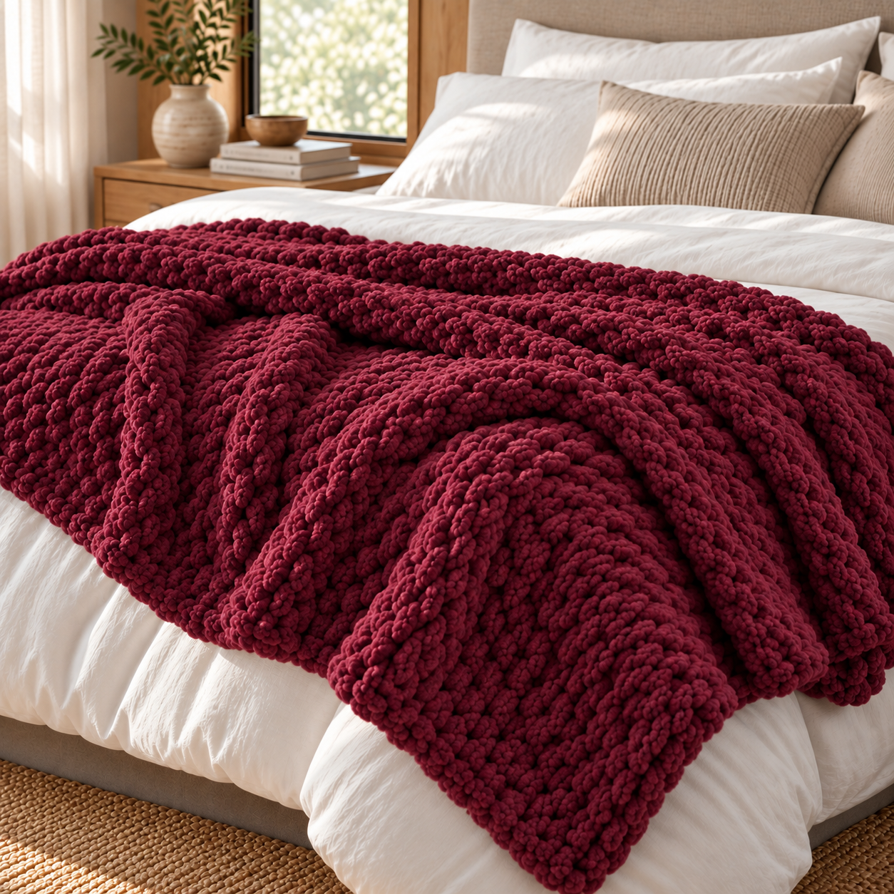 Chunky Yarn Knit Blanket - 100% fluffy chenille