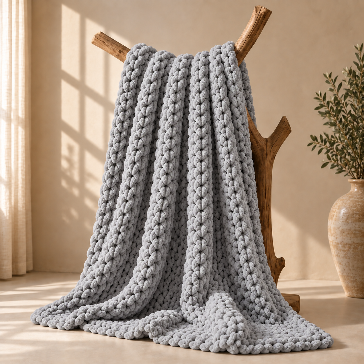 Chunky Yarn Knit Blanket - 100% fluffy chenille