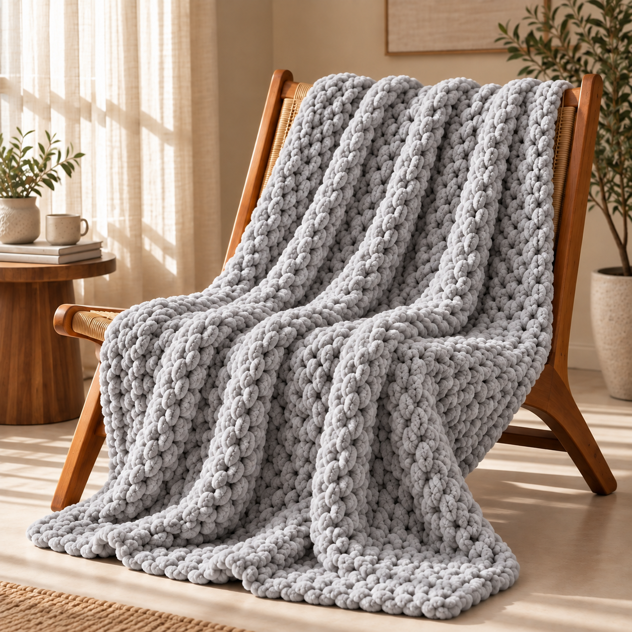 Chunky Yarn Knit Blanket - 100% fluffy chenille