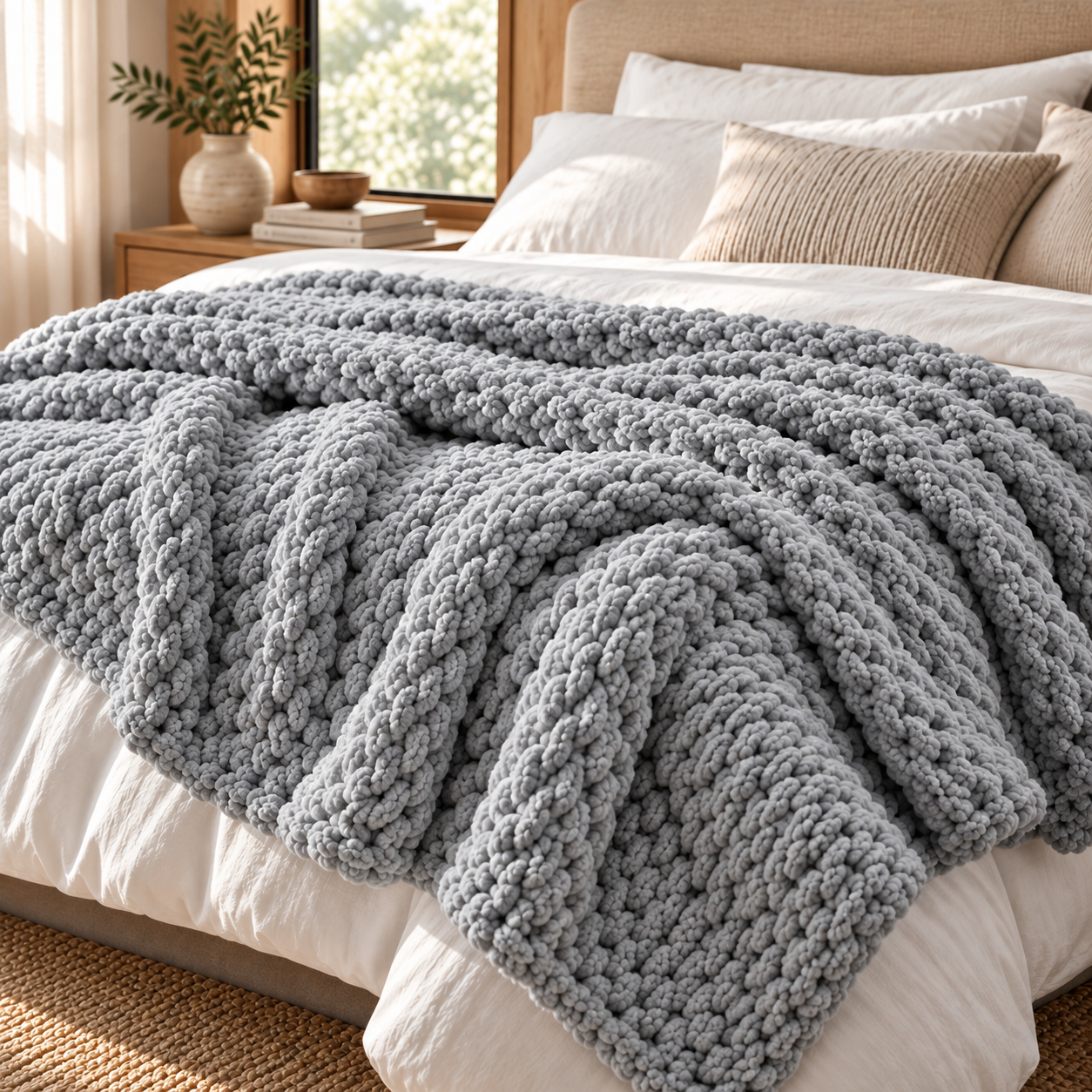 Chunky Yarn Knit Blanket - 100% fluffy chenille